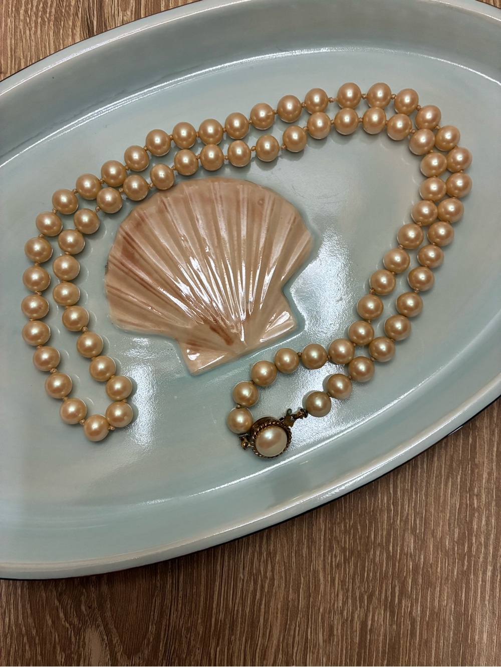 Classic Champagne Pearl Necklace with Decorative Clasp - Faux Women Jewelry